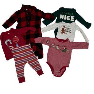 Baby Boy Clothes Lot 6 Pc Bundle Christmas Pajama Lumber Jack Pant Romper 6-12 M